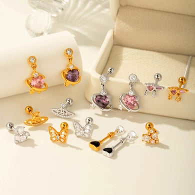 1 Pair Simple Series Simple Heart Copper   Gold Color  Zircon Women's Piercings Earrings h5 Picture5