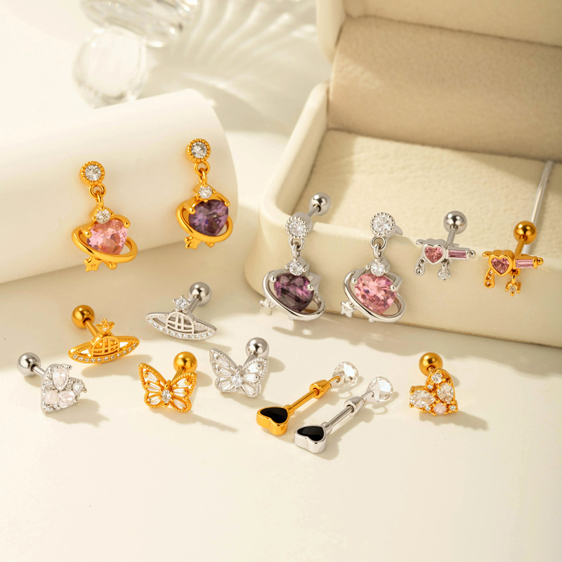 1 Pair Simple Series Simple Heart Copper   Gold Color  Zircon Women's Piercings Earrings Picture5