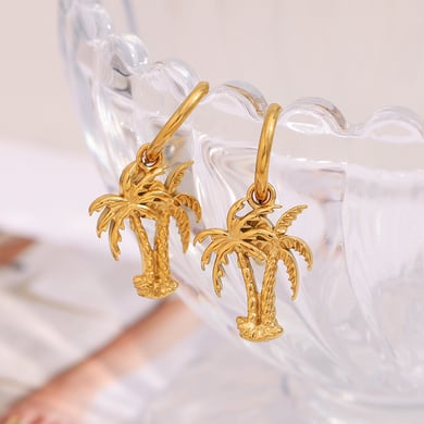 Pendientes colgantes de acero inoxidable para mujer con diseño de planta de vacaciones de la serie romántica h5 Imagen6