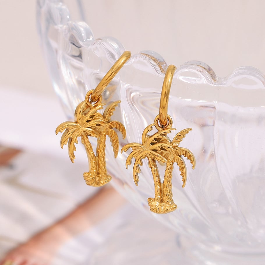 Pendientes colgantes de acero inoxidable para mujer con diseño de planta de vacaciones de la serie romántica Imagen6