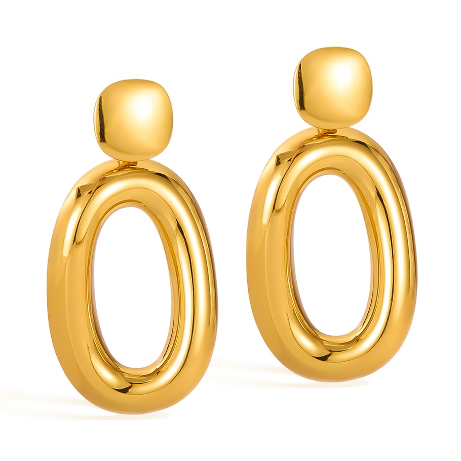 1 paio di orecchini pendenti da donna in acciaio inossidabile color oro, stile retrò, geometrici, semplici 