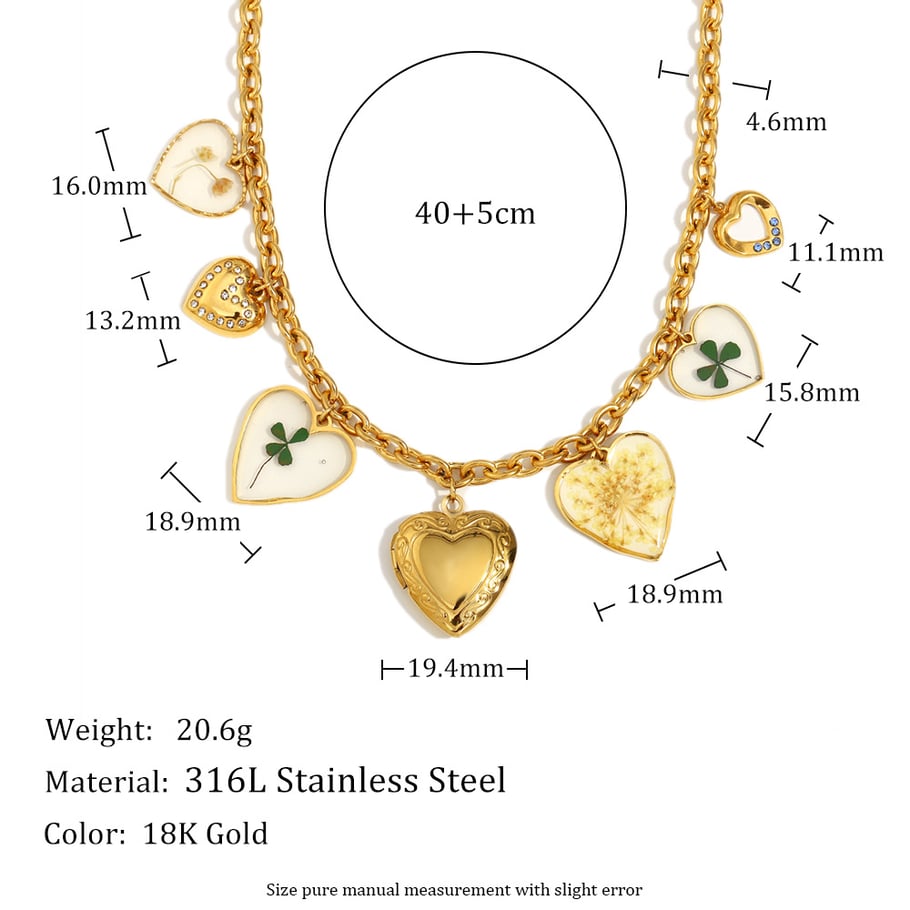 Colliers pour femmes en acier inoxydable en forme de cœur, style rétro et luxueux Image2