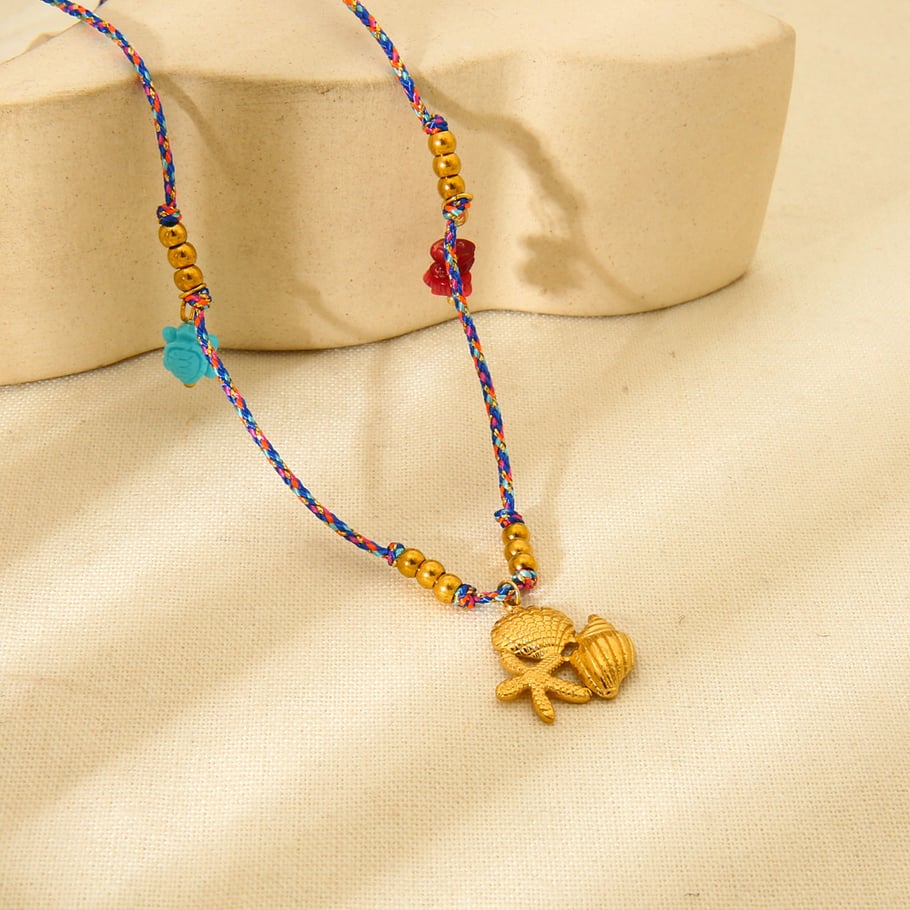 1 paio di collane con ciondolo a forma di tartaruga bohémien, serie classica, in acciaio inossidabile color oro, da donna Immagine3