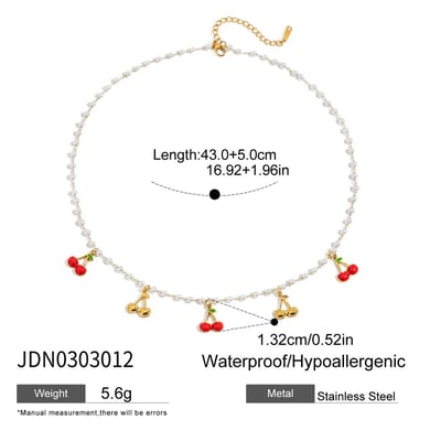 Sweet Cherry Stainless Steel Gold Color Pendant Necklace h5 Picture2