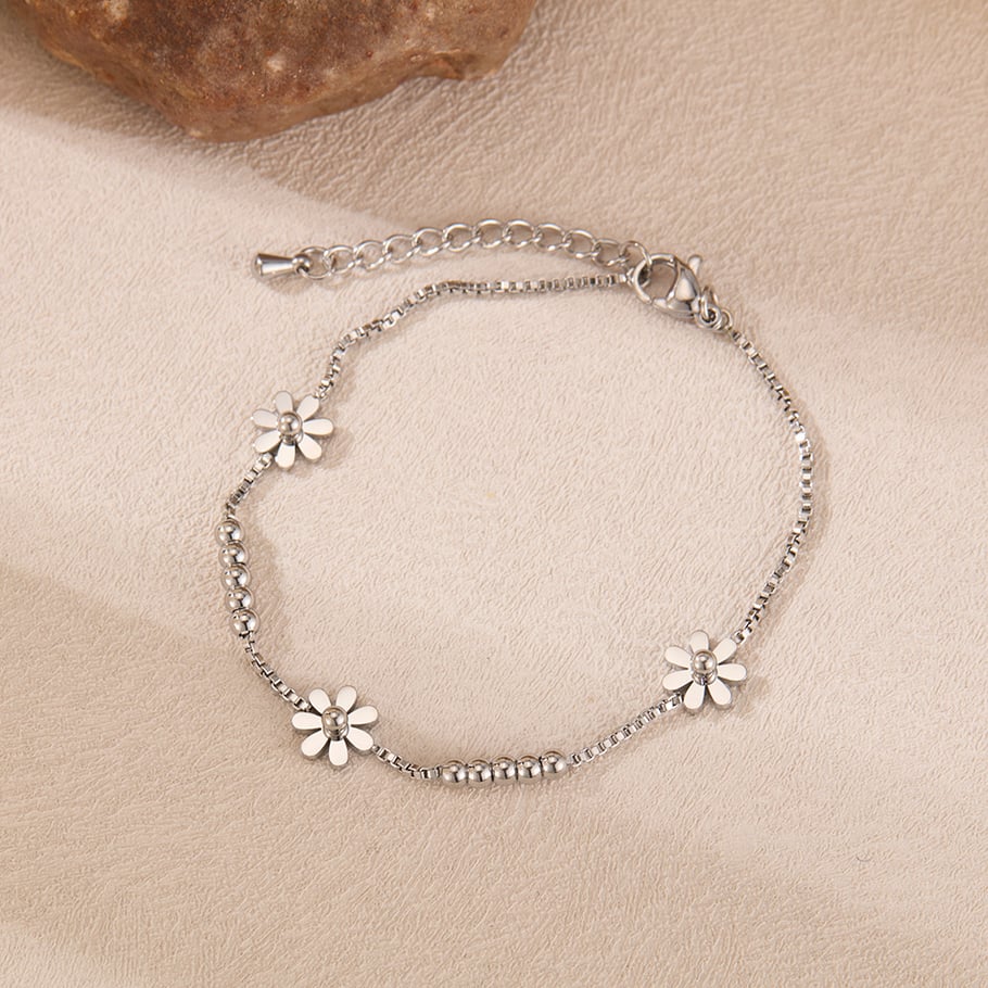 Bracelet chaîne en acier inoxydable pour femme, série Simple, motif fleur simple, 1 pièce Image4