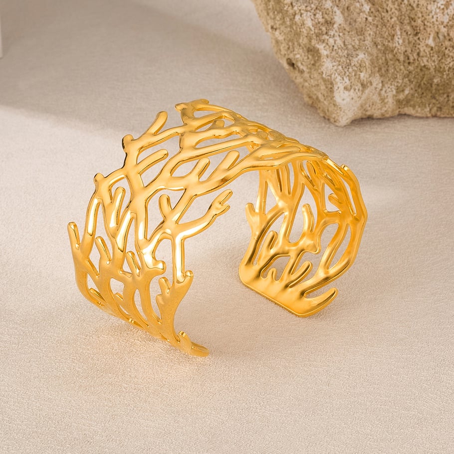 Pulseras de acero inoxidable color dorado para mujer, serie simple, 1 unidad Imagen3