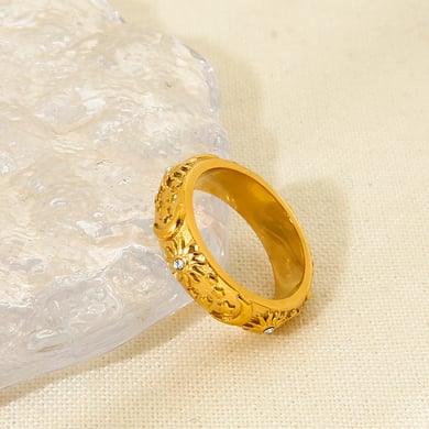 Luxuriöse Retro-Sonnen-Statement-Ringe aus Edelstahl der Serie h5 Bild2