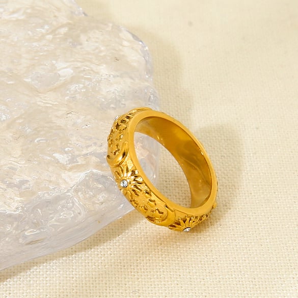 Luxuriöse Retro-Sonnen-Statement-Ringe aus Edelstahl der Serie