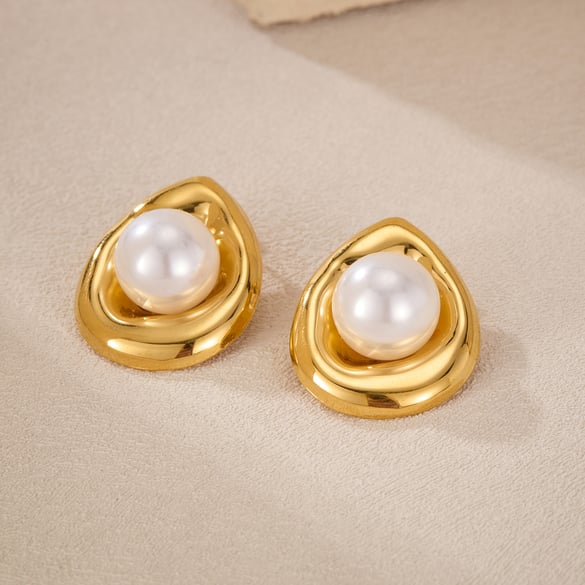 1 Paar Simple Series Tägliche geometrische Edelstahl Goldfarbene Damen-Ohrstecker