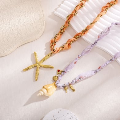 1 Paar Halsketten mit Anhänger „Romantic Series Vacation Turtle“ aus Edelstahl in Goldfarbe für Damen h5 Bild3