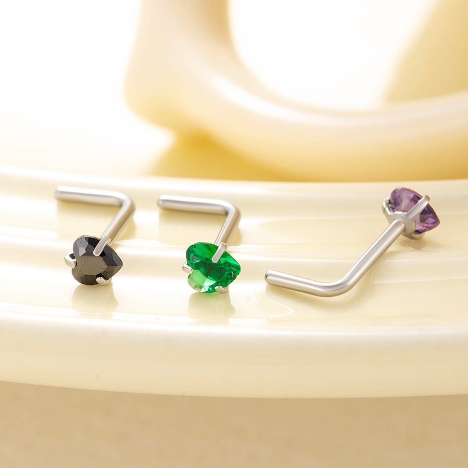 1 Paar Simple Series Simple Heart Edelstahl Kein Beschichtungsmaterial Zirkon Damen Nasenstecker Bild3