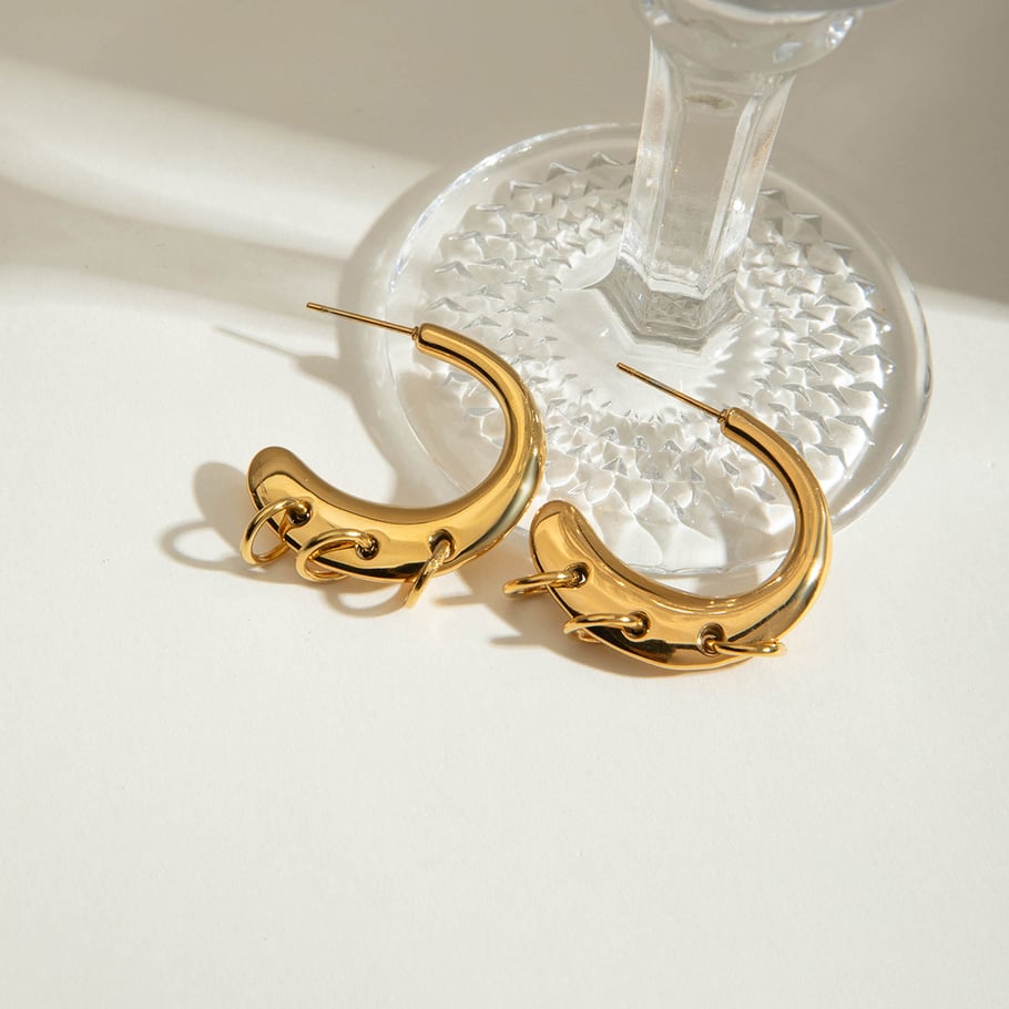 Orecchini a cerchio in acciaio inossidabile color oro stile Ins Immagine3