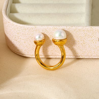 1 paire de bagues géométriques élégantes en acier inoxydable couleur or, série romantique, avec perles artificielles h5 Image3