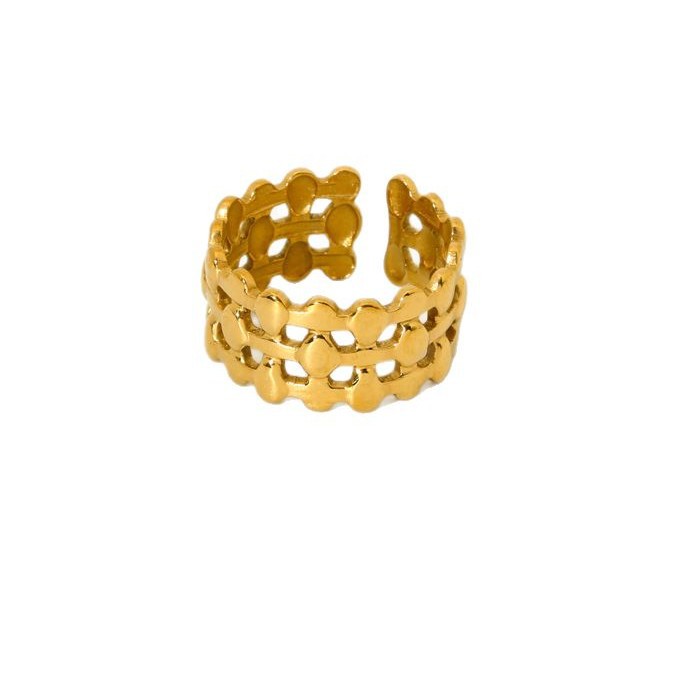 Anillos geométricos diarios de acero inoxidable en color dorado para mujer de la serie Simple Imagen5
