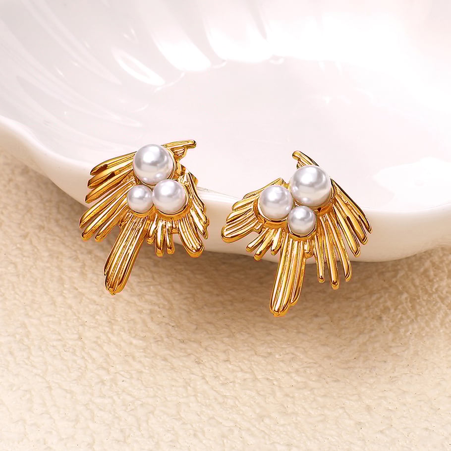 Feather Stainless Steel Gold Color Stud Earrings h5Picture4