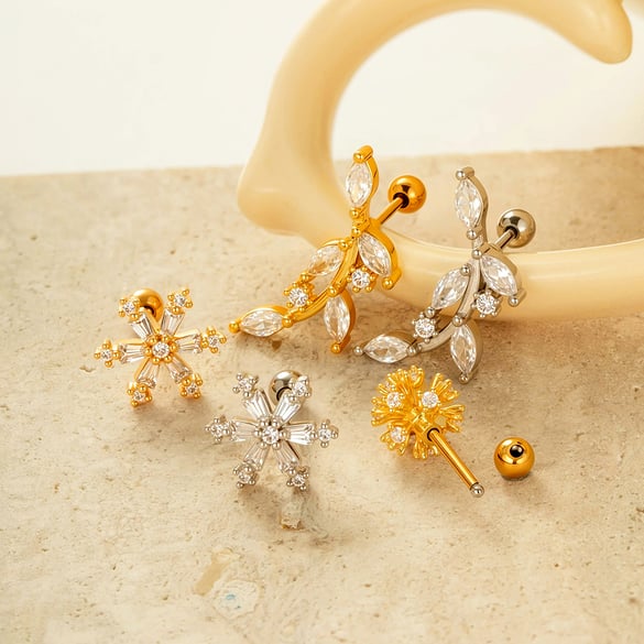 Blume Kupfer Gold Farbe Zirkon Piercings Ohrringe 2