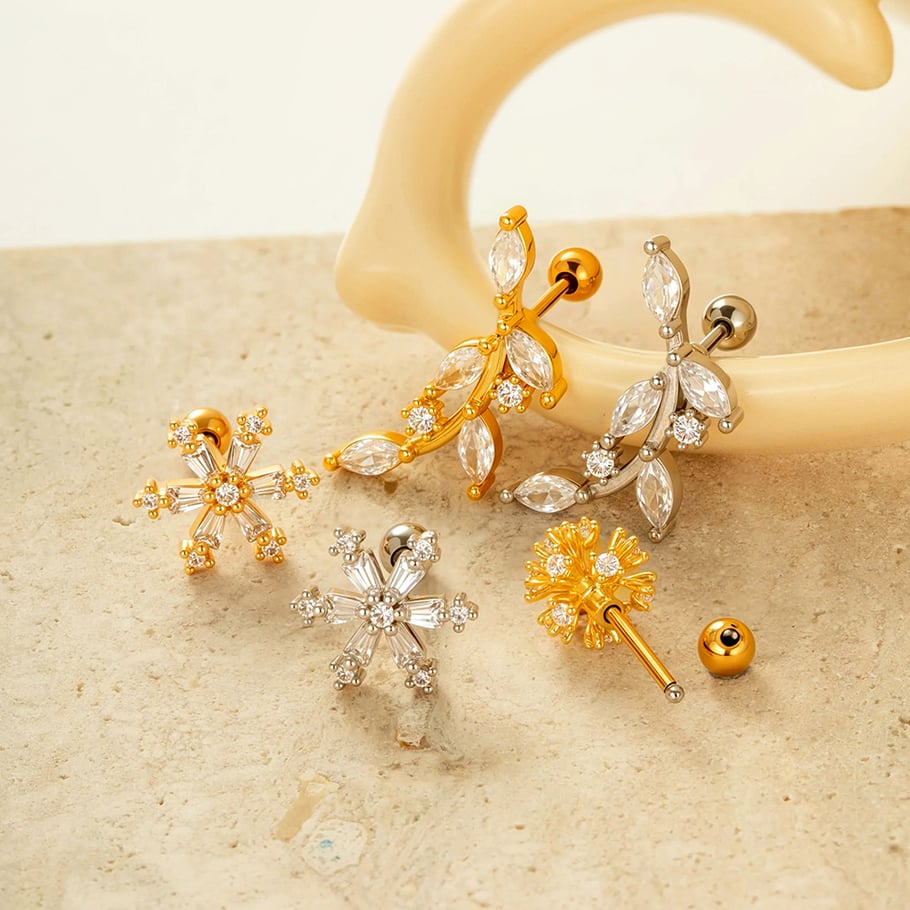 Blume Kupfer Gold Farbe Zirkon Piercings Ohrringe Bild3