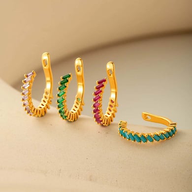 Pendientes de clip rectangulares de cobre y circonitas doradas para mujer (1 pieza) h5 Imagen3