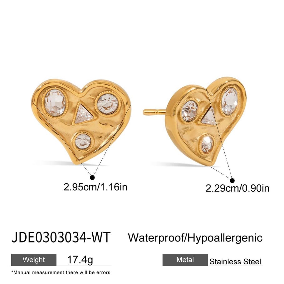 Retro Heart Stainless Steel Gold Color Stud Earrings h5Picture2