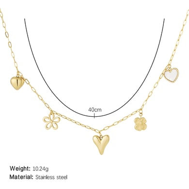 Fonkelende hartvormige bloemvormige hangerketting van roestvrij staal met gouden hanger voor dames h5 Afbeelding2