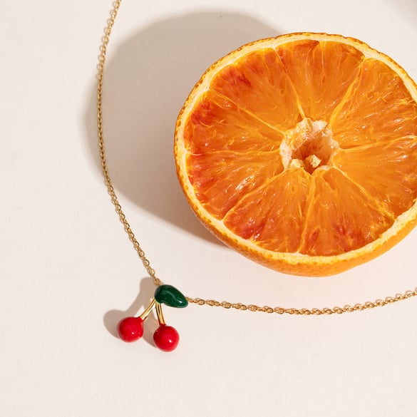 Cute Cherry Stainless Steel Gold Color Pendant Necklaces 2