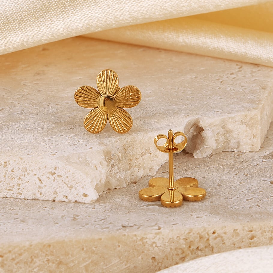1 Pair Simple Series Daily Flower Stainless Steel Gold Color Women's Stud Earrings h5Picture6