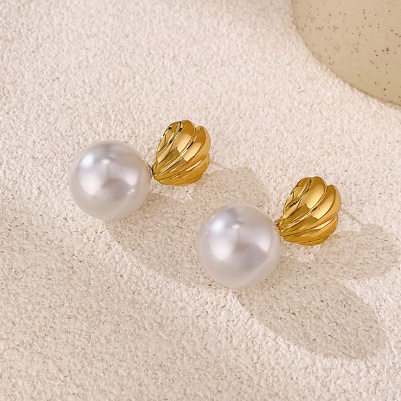 1 Paar klassische Conch Edelstahl Gold Farbe Damen Ohrstecker 2