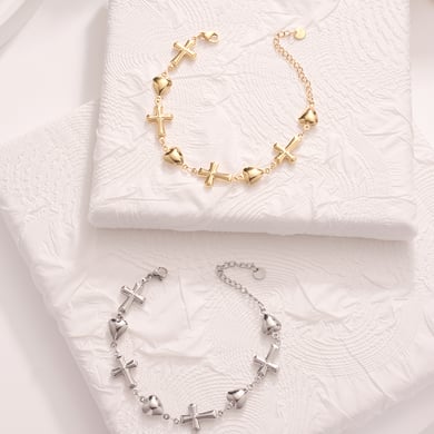 Bracelets à breloques classiques en acier inoxydable doré pour femme avec croix h5 Image3