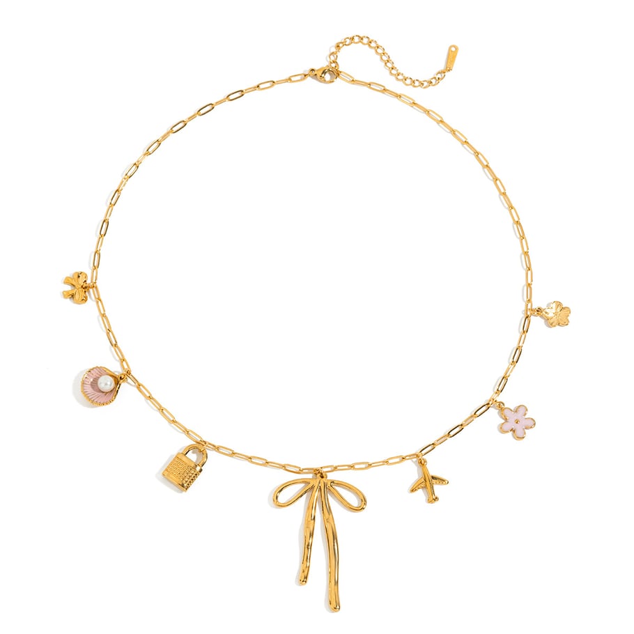 Halskette mit Anhänger aus Edelstahl mit Schleife und goldfarbenem Knoten 