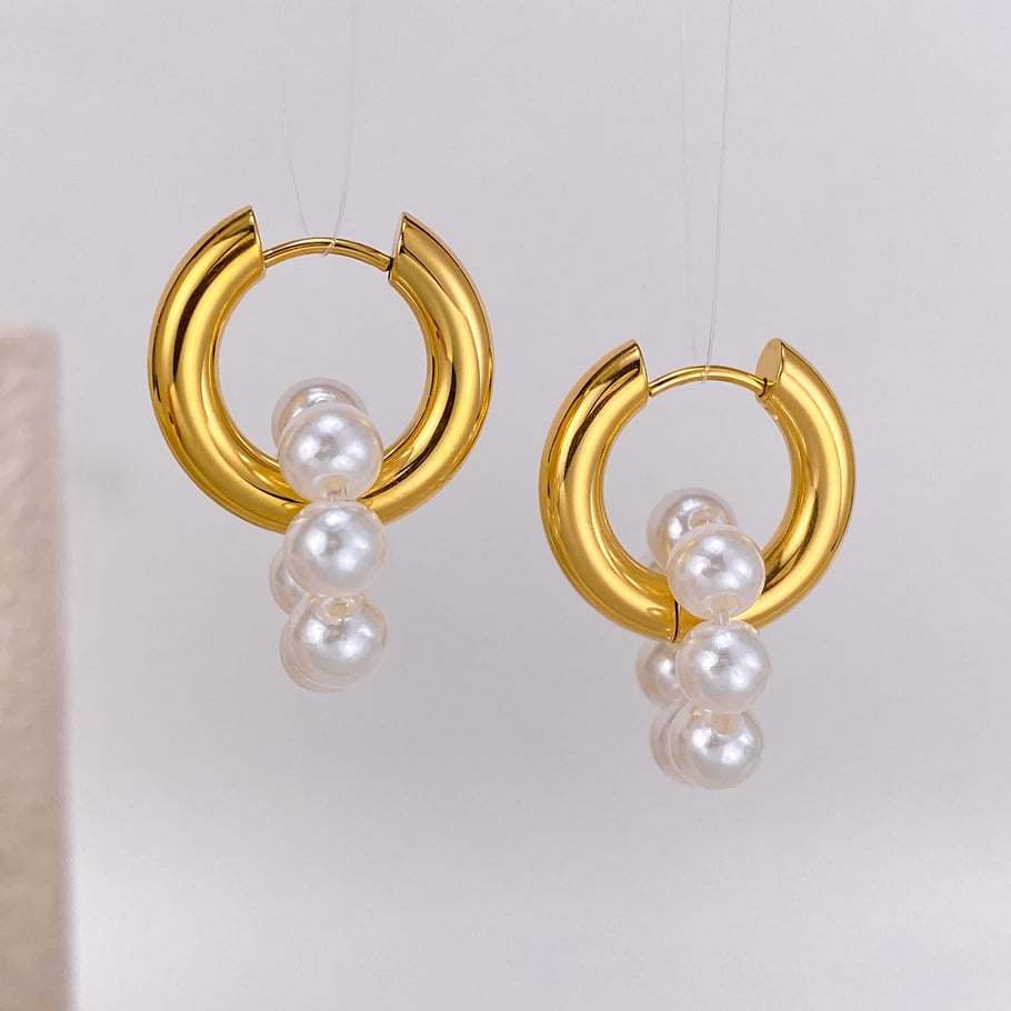 1 Paar einfache Serie täglich geometrische Edelstahl Gold Farbe Damen Tropfen Ohrringe Bild4