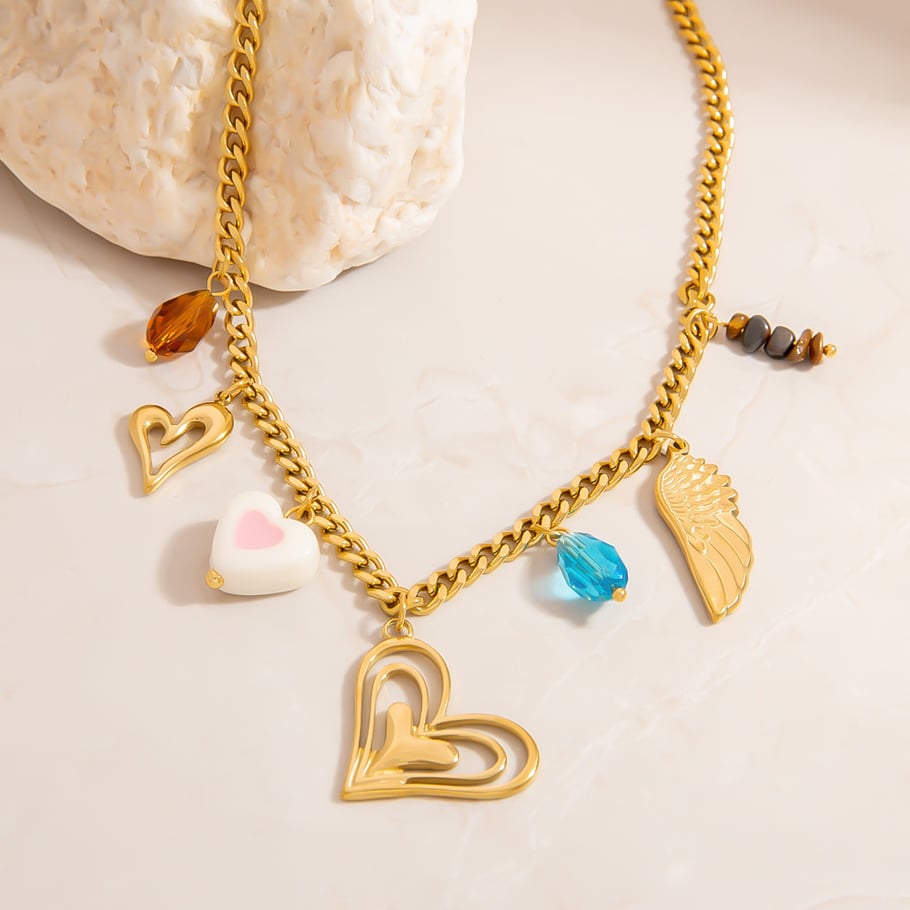 Sweet Heart Swing Stainless Steel Gold Color Women's Pendant Necklaces Picture4