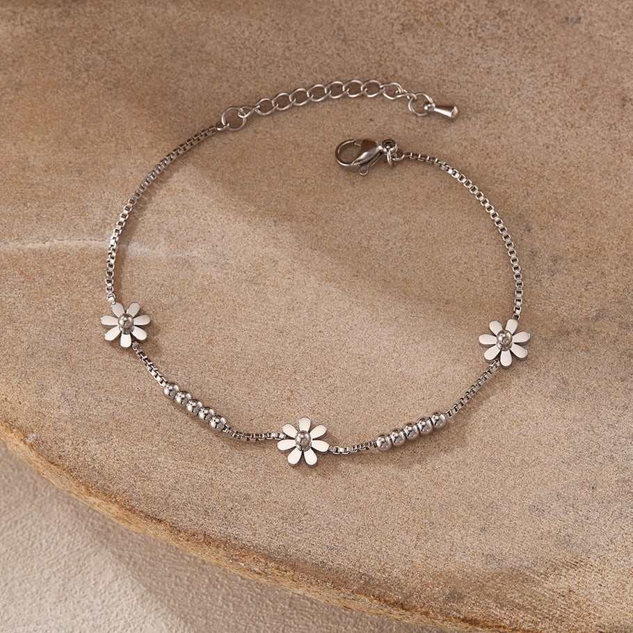 Bracelet chaîne en acier inoxydable pour femme, série Simple, motif fleur simple, 1 pièce Image6