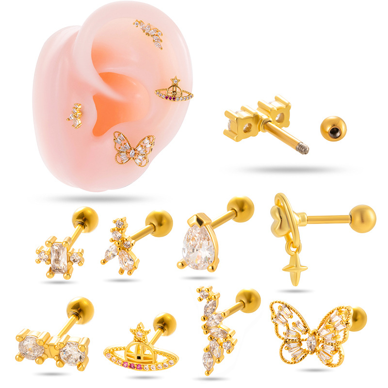 1 Pair Simple Series Simple Heart Copper   Gold Color  Zircon Women's Piercings Earrings Picture4