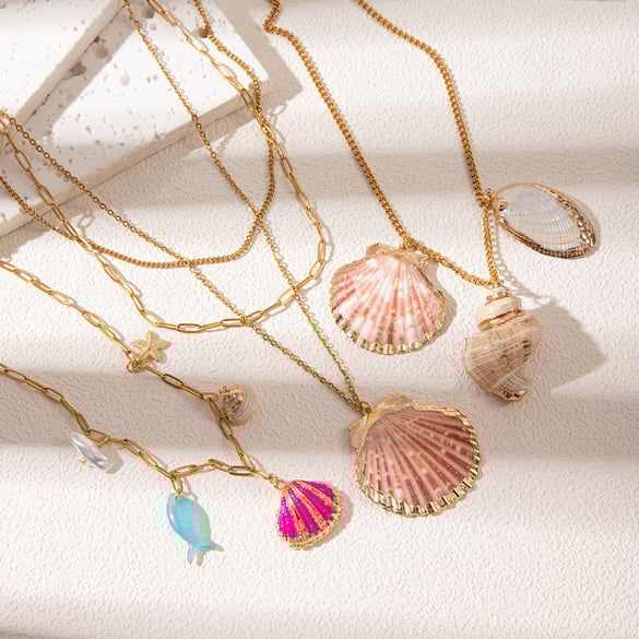 Ocean Series Seashell Pendant Stainless Steel Women's Necklace