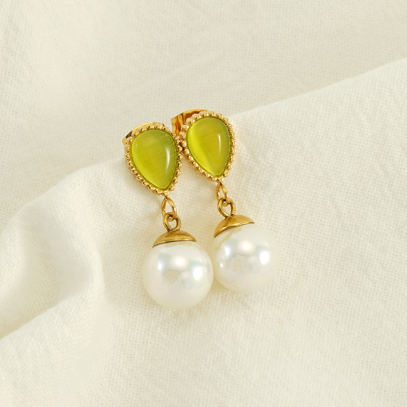 Eleganti orecchini pendenti in acciaio inossidabile color oro Immagine5