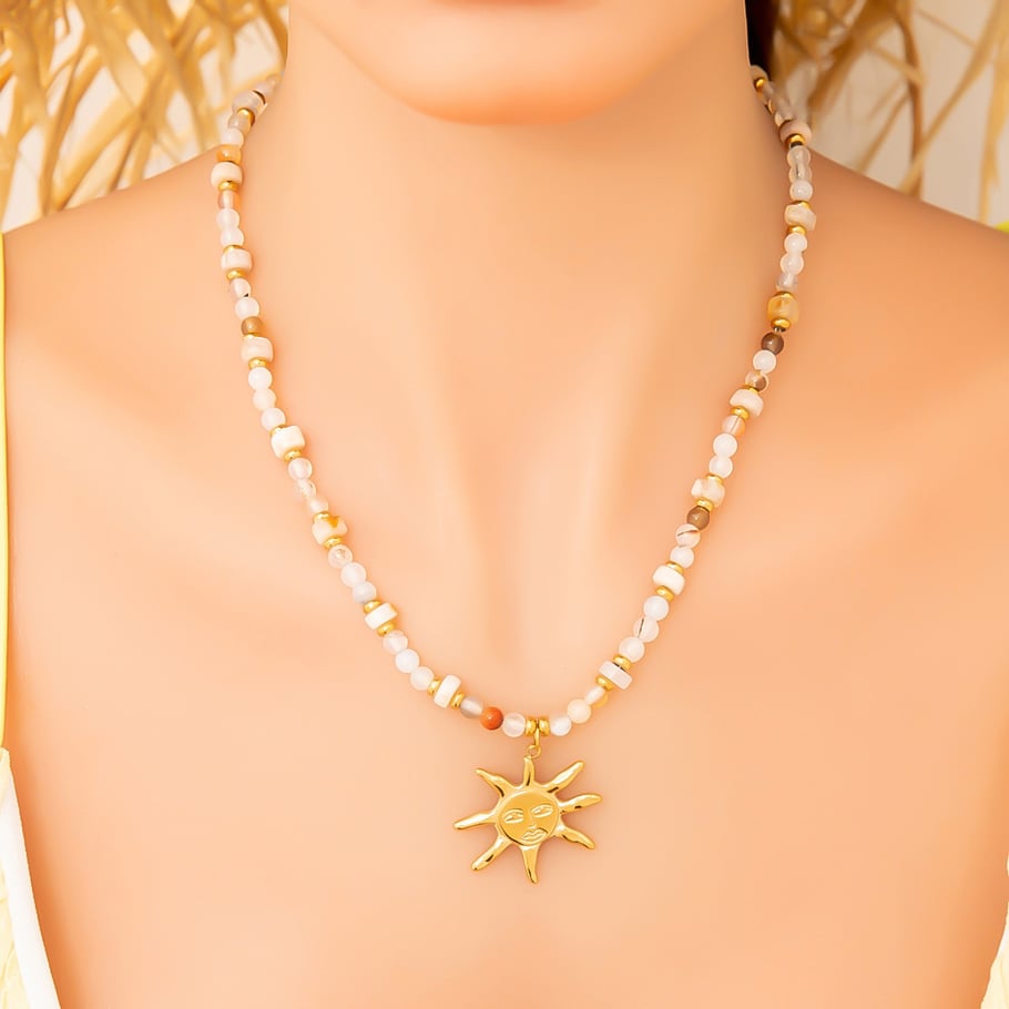 Handmade Beaded Stainless Steel Sun Pendant Women's Necklace h5Picture5