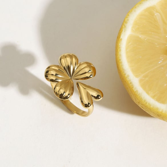 Retro Clover Stainless Steel  Gold Color Statement Ring