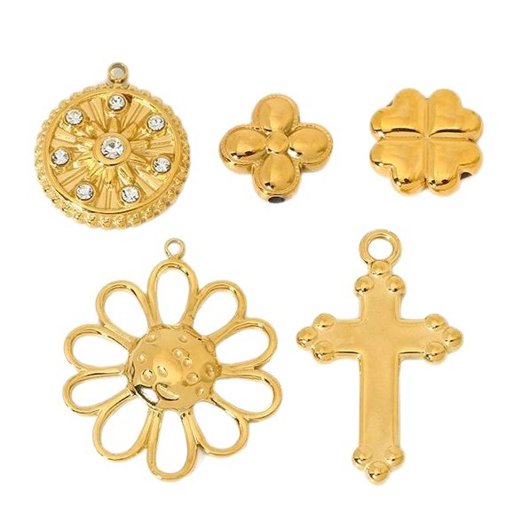 1 Paar Luxuriöse Serie Retro Blume Edelstahl Gold Farbe Zirkon Unisex Anhänger Bild2