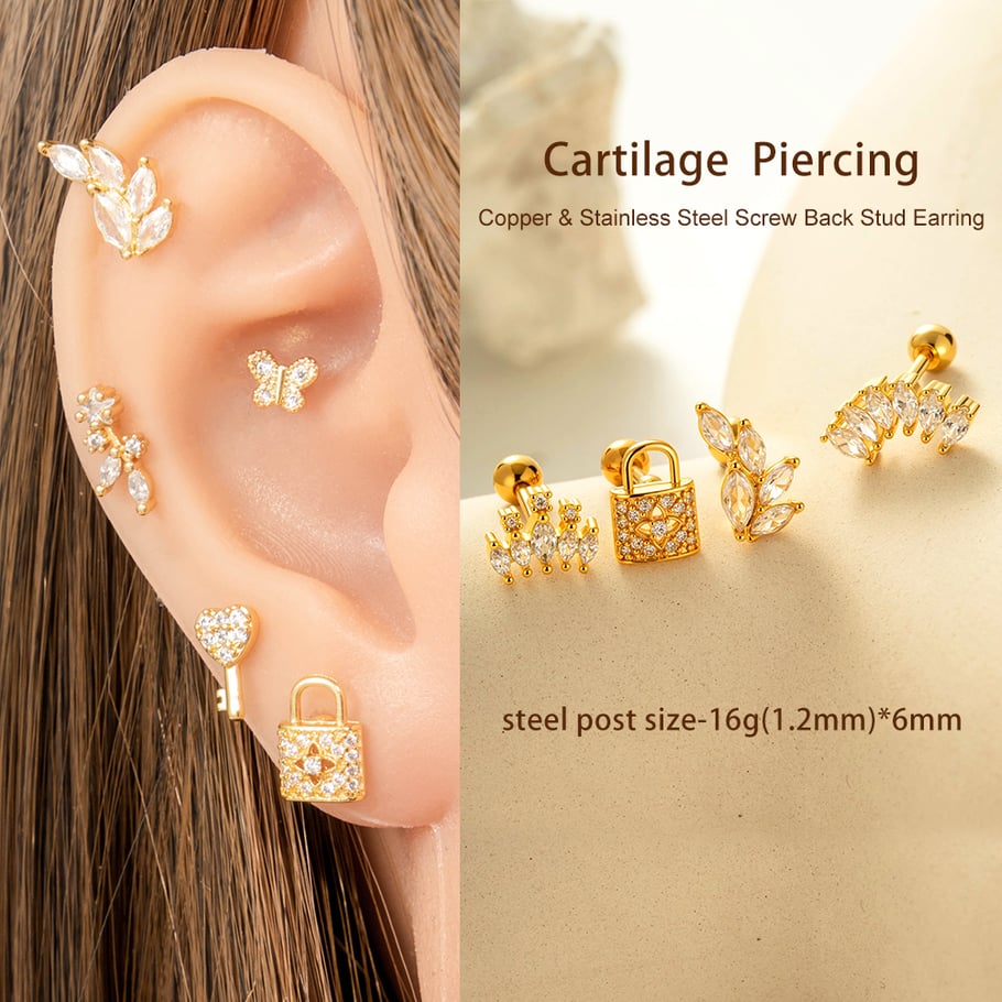 Blume Kupfer Gold Farbe Zirkon Piercings Ohrringe Bild4