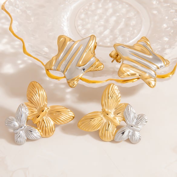 Retro Star Titan Stahl Gold Farbe frauen Stud Ohrringe 2