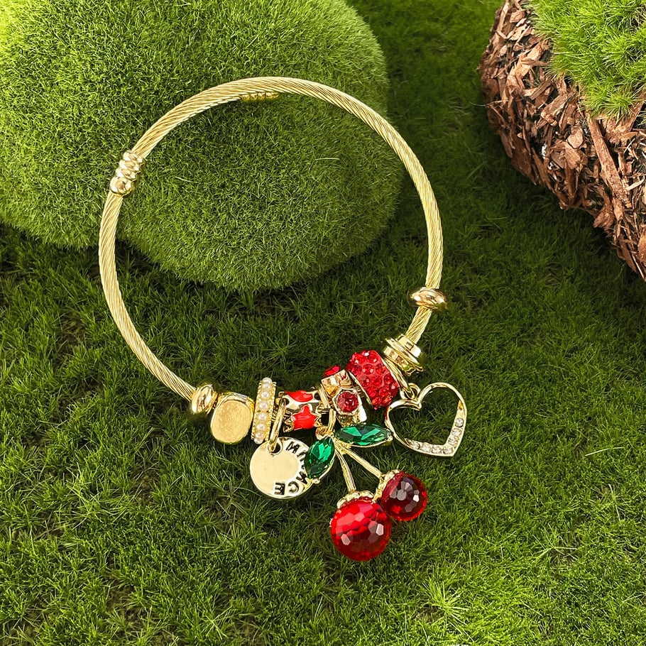 Sweet Cherry Gold Color Cuff Bracelets Picture3