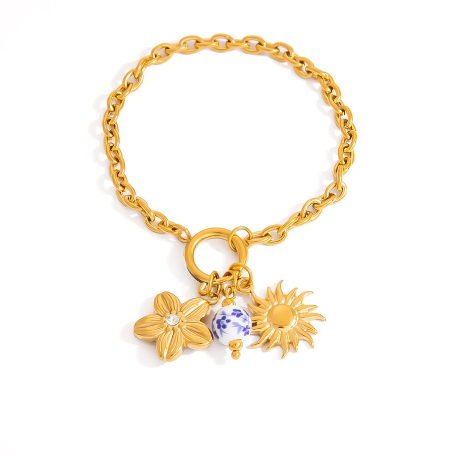 Classical Sun Stainless Steel Gold Color Women's Charm Bracelets Picture6