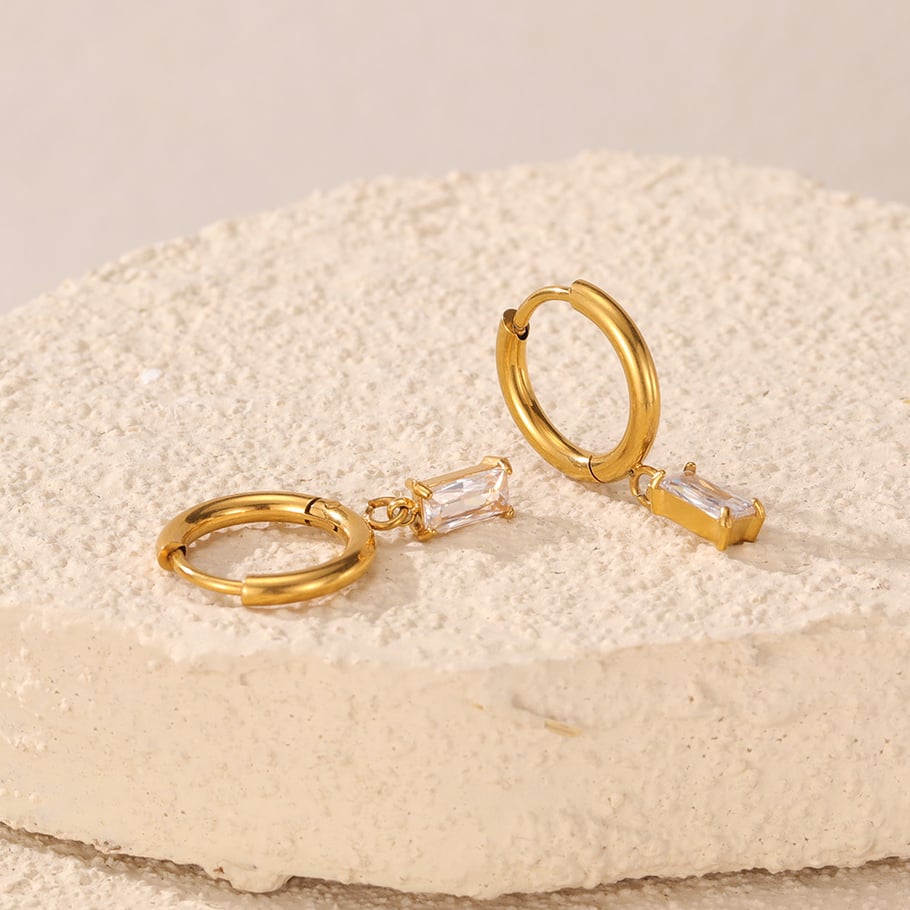 1 Paar einfache Serie täglich geometrische Edelstahl Gold Farbe Damen Tropfen Ohrringe Bild5