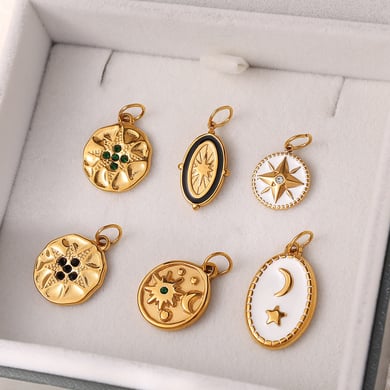 Retro Sun&Moon Stainless Steel Gold Color Pendants h5 Picture3