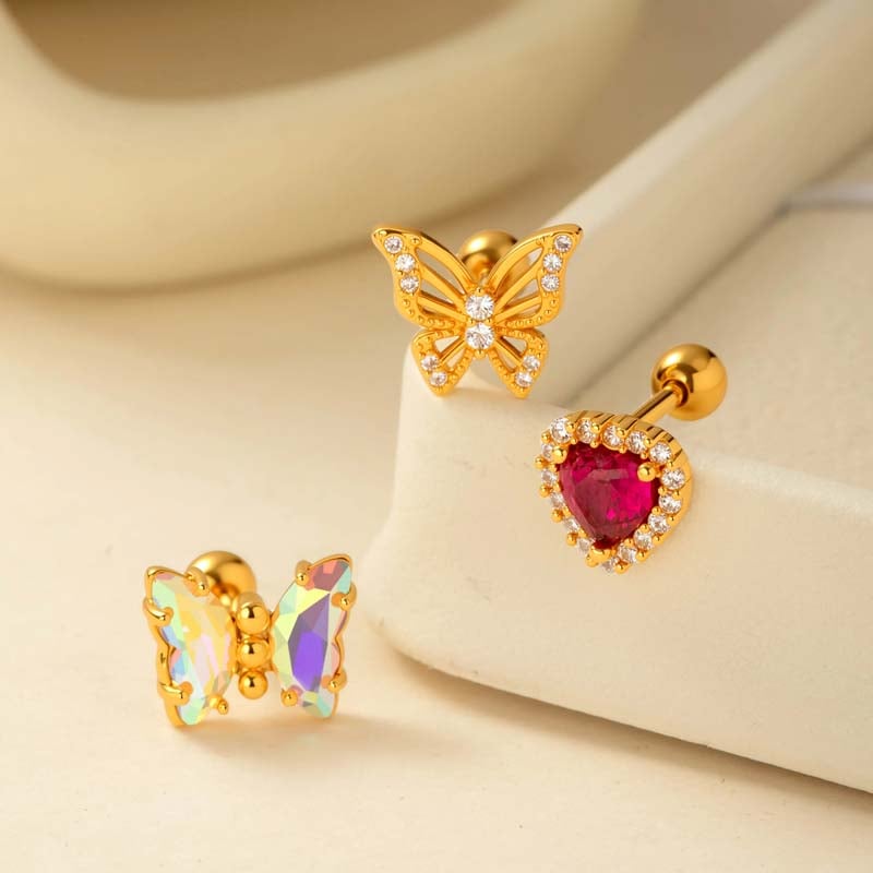 1 Pair Simple Series Simple Heart Copper   Gold Color  Zircon Women's Piercings Earrings Picture6