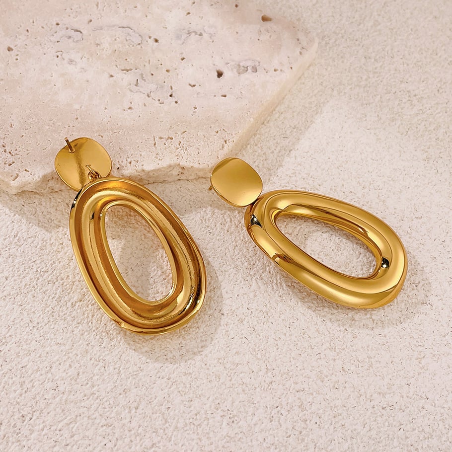 1 paio di orecchini pendenti da donna in acciaio inossidabile color oro, stile retrò, geometrici, semplici Immagine5