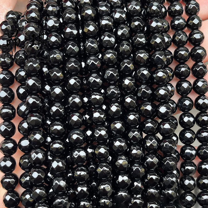 1 String Black Agate Annular Natural Stone Jewelry Beads h5Picture2