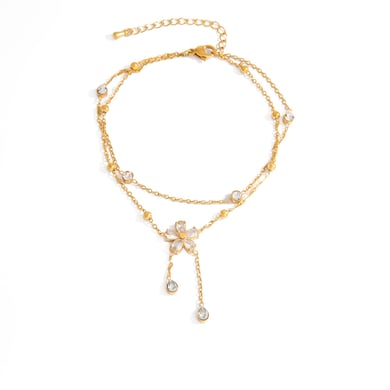 1 Stück glamouröse Blumen-Fußkettchen aus Edelstahl in Goldfarbe für Damen h5 Bild6