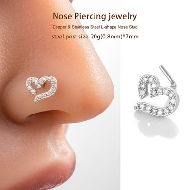 1 pièce de piercing de nez en forme de cœur en cuivre doré et zircon pour femme h5 Image6