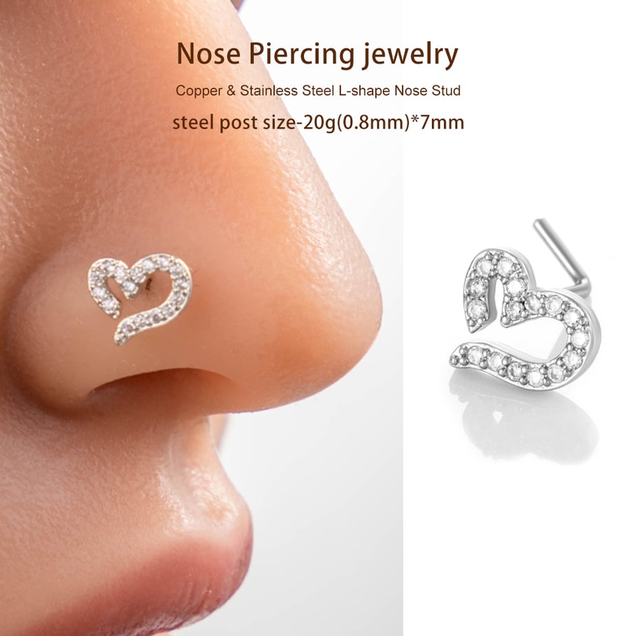 1 pièce de piercing de nez en forme de cœur en cuivre doré et zircon pour femme Image6
